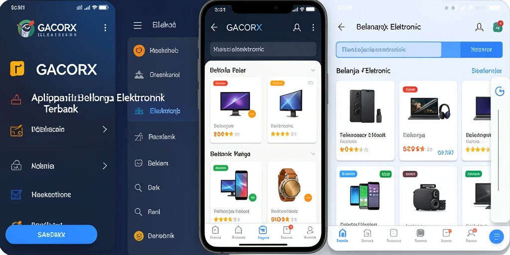 Tampilan antarmuka aplikasi GACORX dengan berbagai pilihan elektronik.