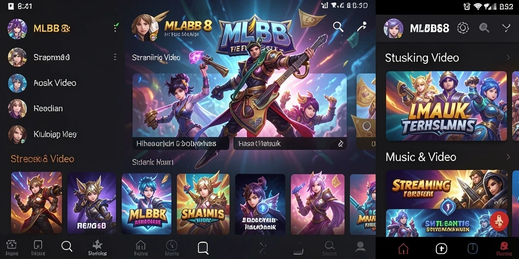 Screenshot antarmuka aplikasi MLBB8 menampilkan pilihan video menarik.