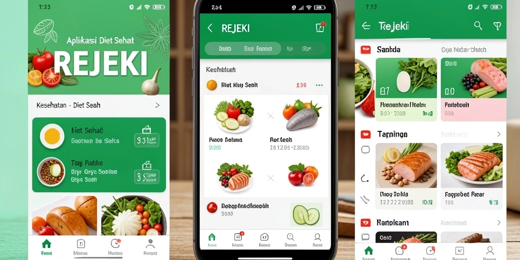 Antarmuka aplikasi REJEKI untuk Diet Sehat yang interaktif.
