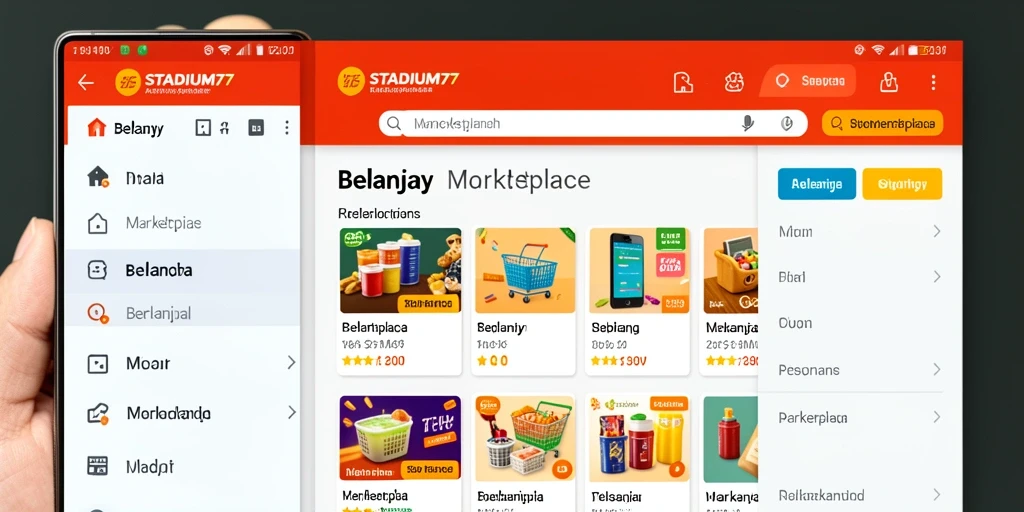 Screenshot antarmuka STADIUM77 yang menunjukkan fitur Marketplace.
