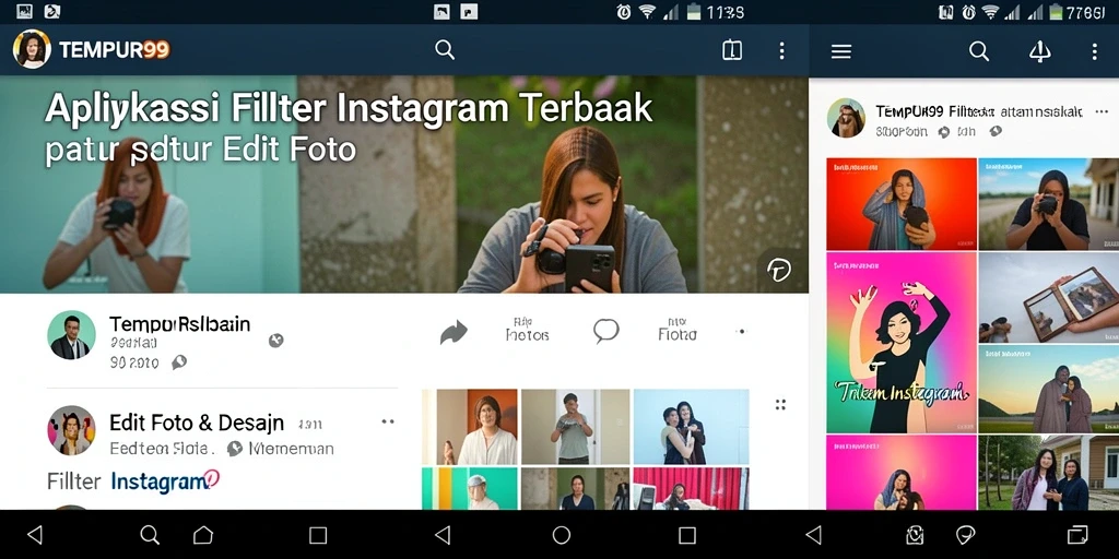 Tampilan antarmuka TEMPUR99 dengan berbagai pilihan filter Instagram yang menarik.