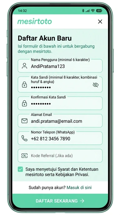Panduan Registrasi Akun Baru mesirtoto untuk Pengguna Android